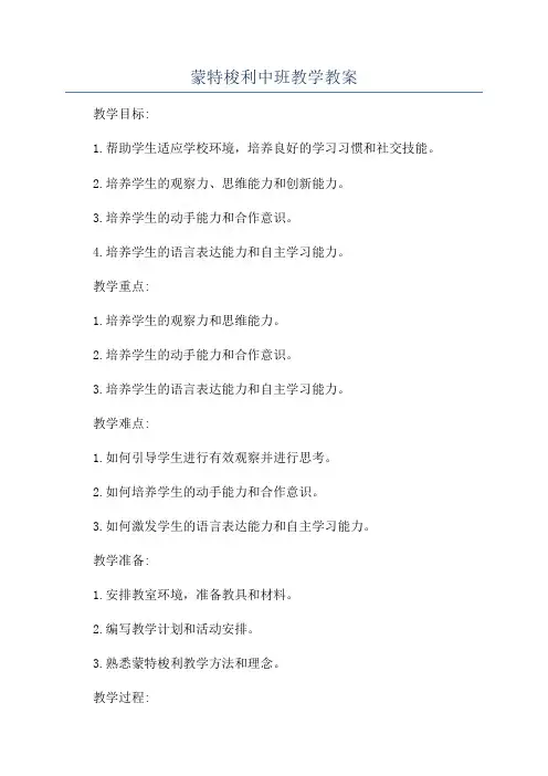 蒙特梭利中班教学教案