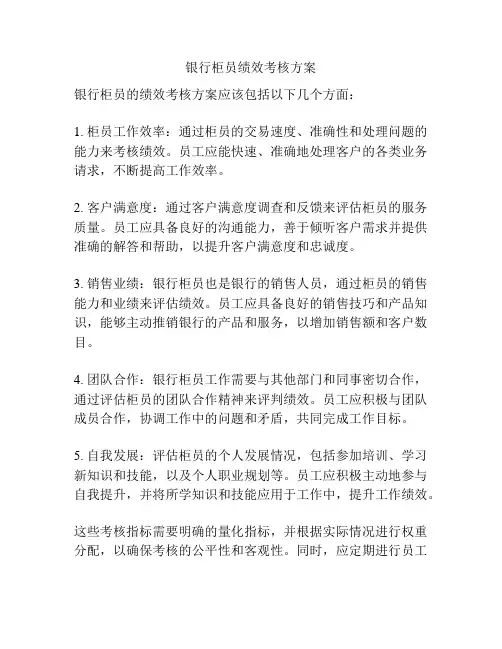 银行柜员绩效考核方案
