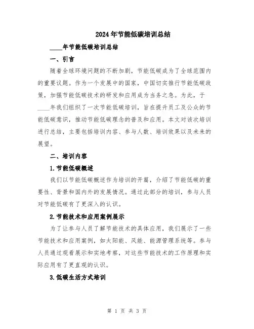 2024年节能低碳培训总结