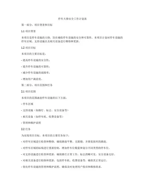 停车大修安全工作计划表