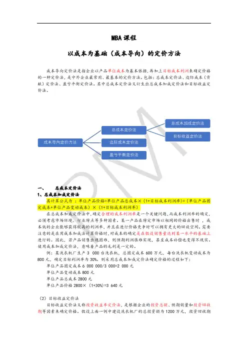 MBA研修班以成本为基础的定价方法附件容易理解的例子
