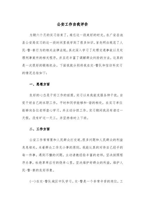 公安工作自我评价(四篇)