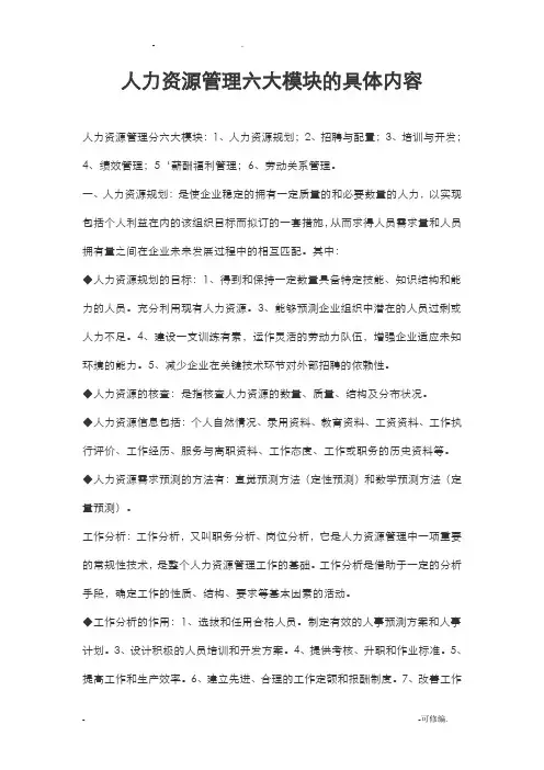 人力资源管理六大模块的具体内容