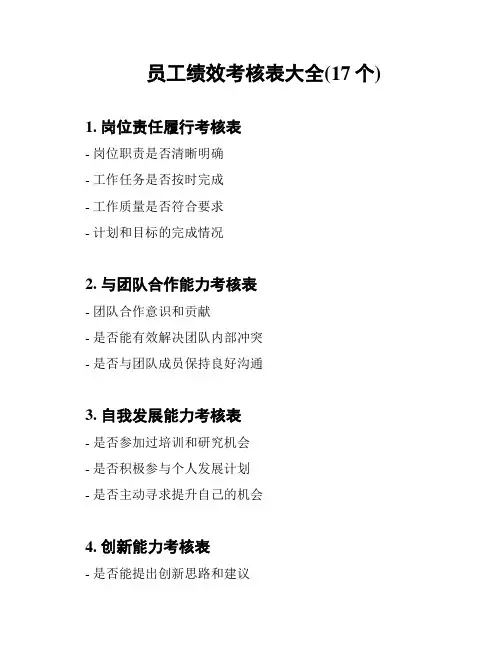 员工绩效考核表大全(17个)