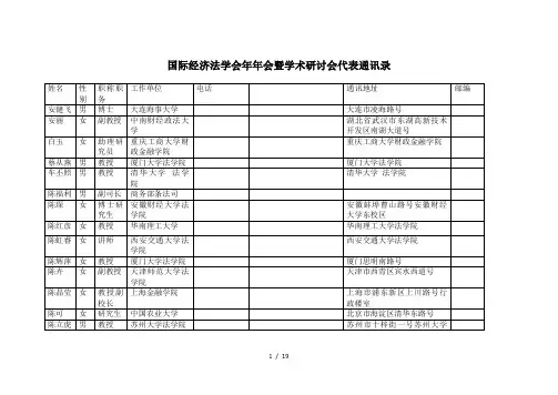 国际经济法学会年年会暨学术研讨会代表通讯录