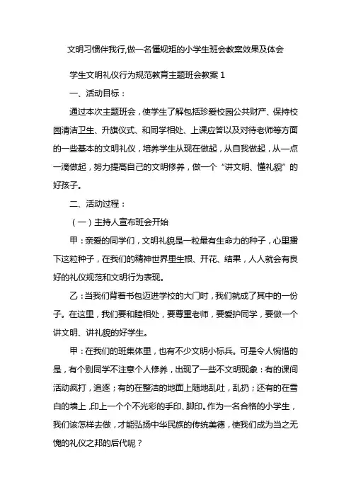 文明习惯伴我行,做一名懂规矩的小学生班会教案效果及体会