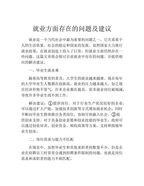 就业方面存在的问题及建议