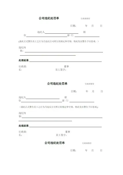 公司处罚单【范本模板】