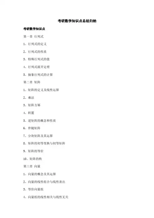考研数学知识点总结归纳