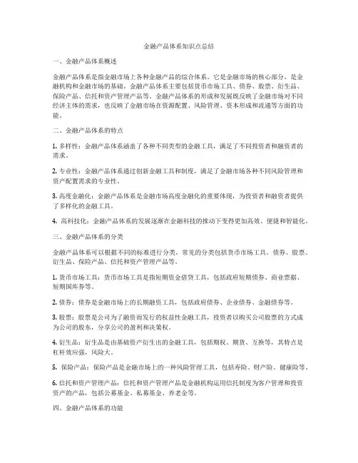 金融产品体系知识点总结