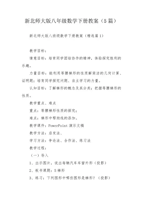 新北师大版八年级数学下册教案(5篇)