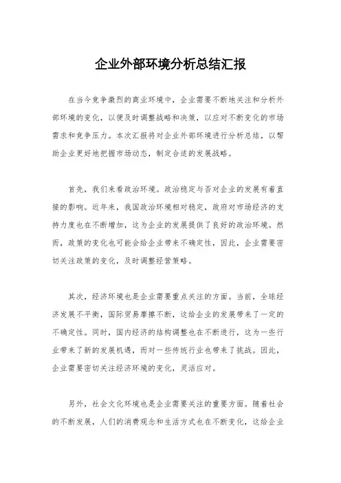 企业外部环境分析总结汇报