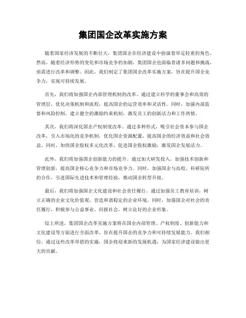 集团国企改革实施方案