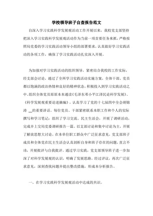 学校领导班子自查报告范文