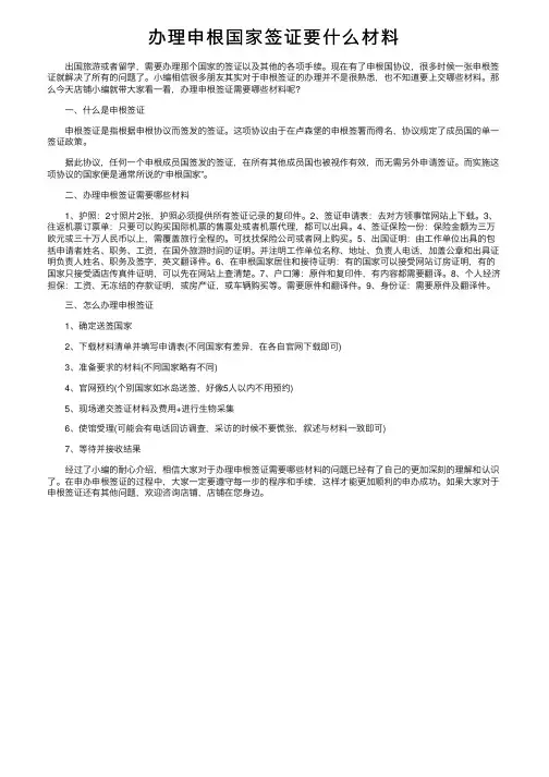 办理申根国家签证要什么材料