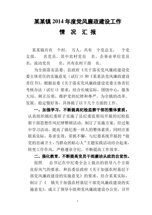 2013年度镇党风廉政建设工作情况汇报