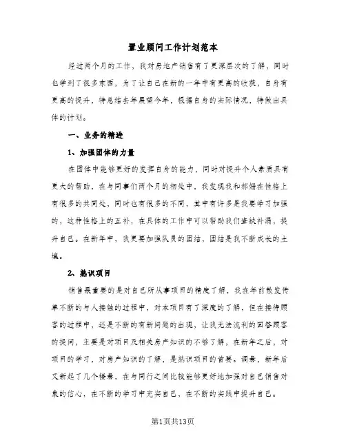 置业顾问工作计划范本(5篇)