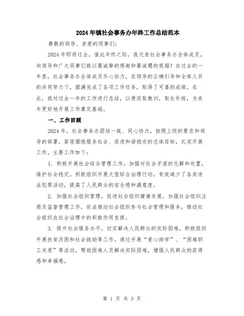2024年镇社会事务办年终工作总结范本