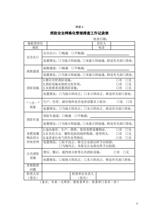 消防安全网格化管理排查工作记录表