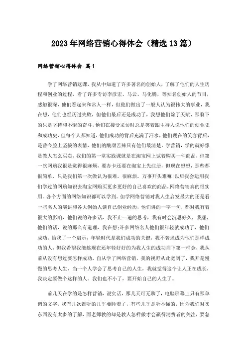 2023年网络营销心得体会(精选13篇)