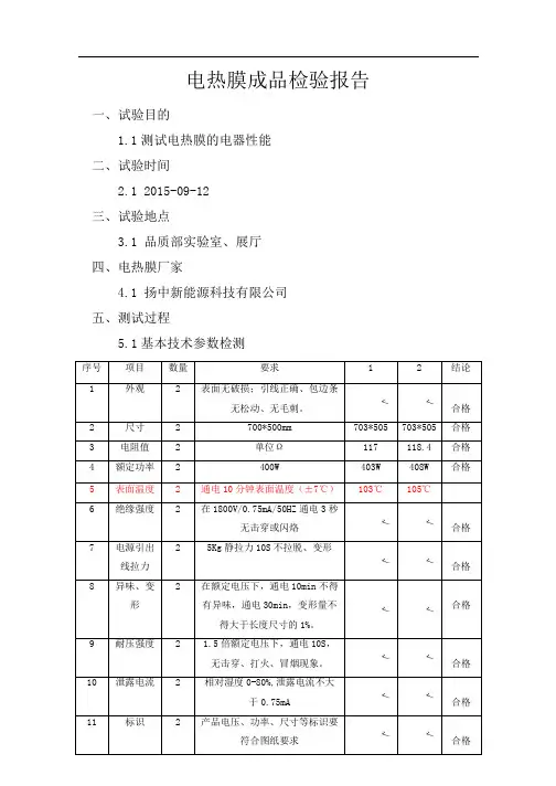 电热膜测试报告