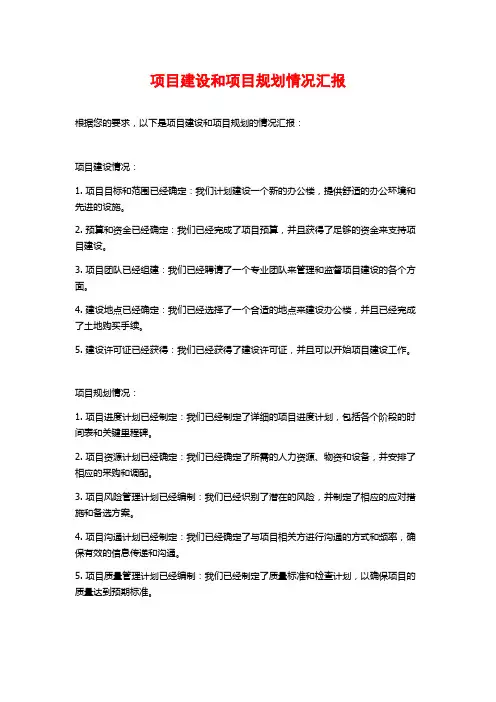 项目建设和项目规划情况汇报