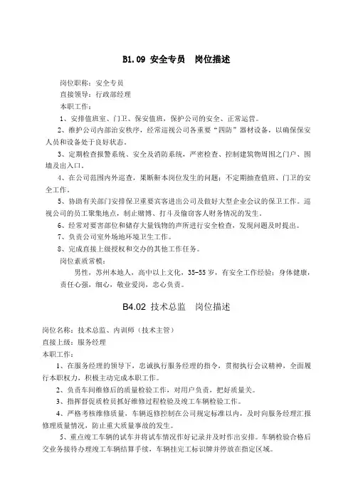 4S店各岗位职责汇总