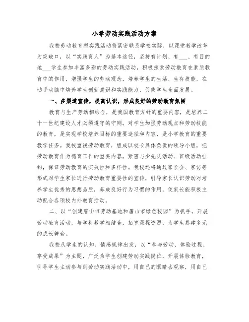 小学劳动实践活动方案（3篇）