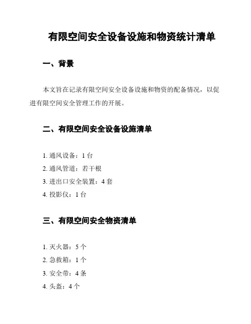 有限空间安全设备设施和物资统计清单