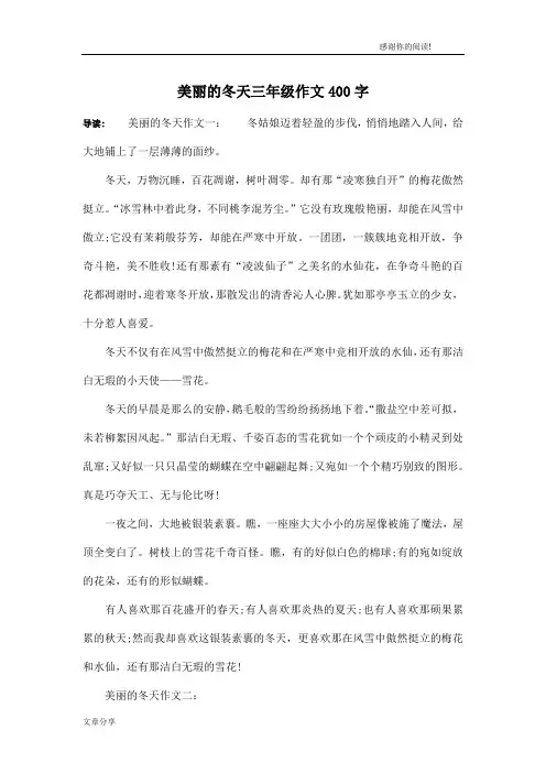 美丽的冬天三年级作文400字