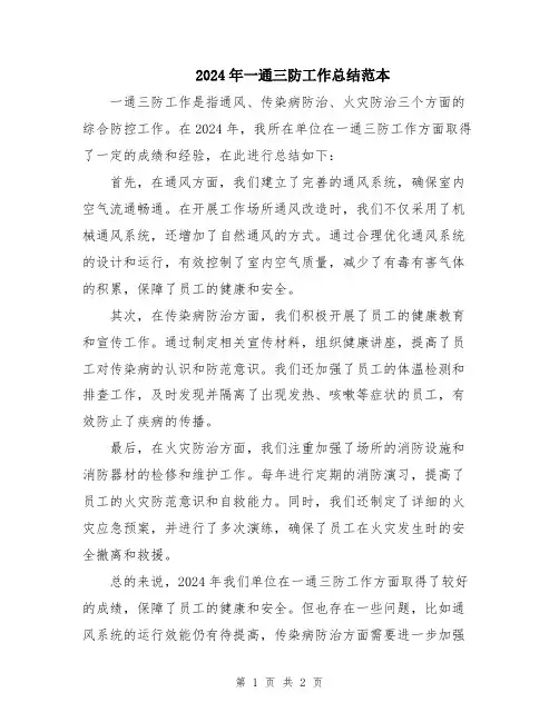 2024年一通三防工作总结范本