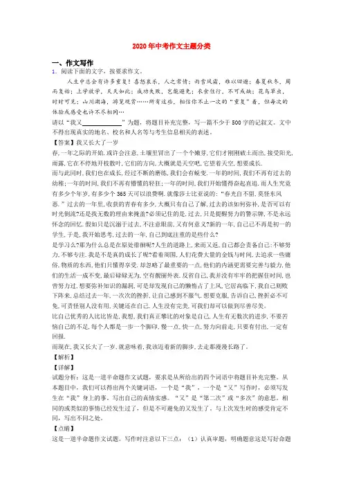 2020年中考作文主题分类