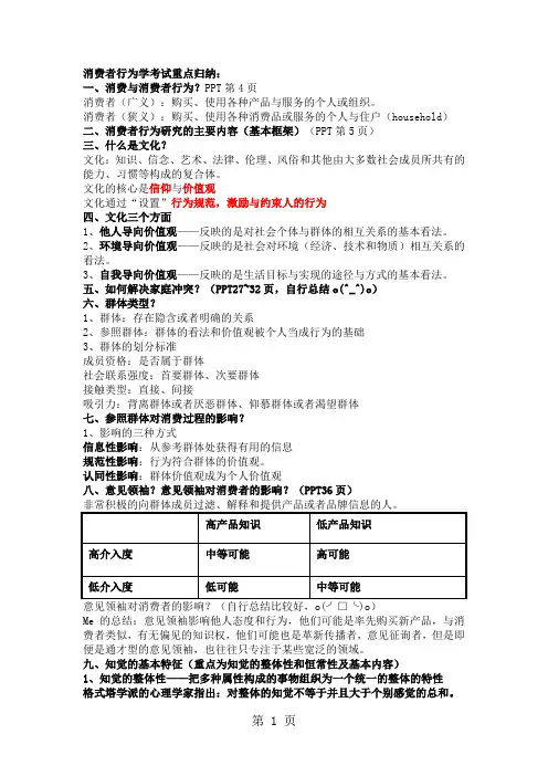 消费者行为考试重点10页word文档
