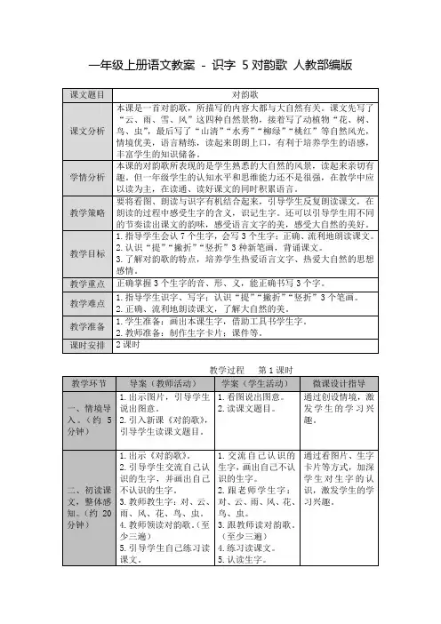 《对韵歌》精品说课稿1