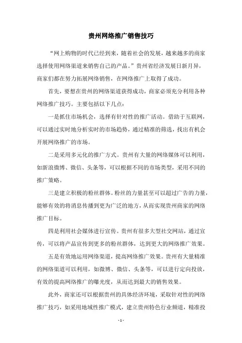 贵州网络推广销售技巧