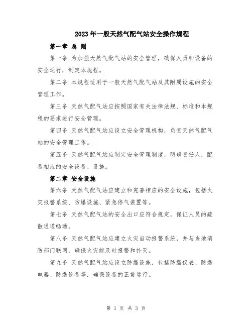 2023年一般天然气配气站安全操作规程