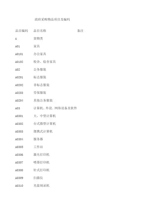 政府采购物品项目及编码