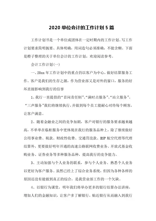 2020单位会计的工作计划5篇
