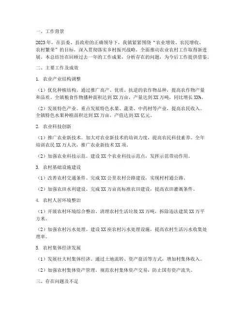 农业农村相关工作总结