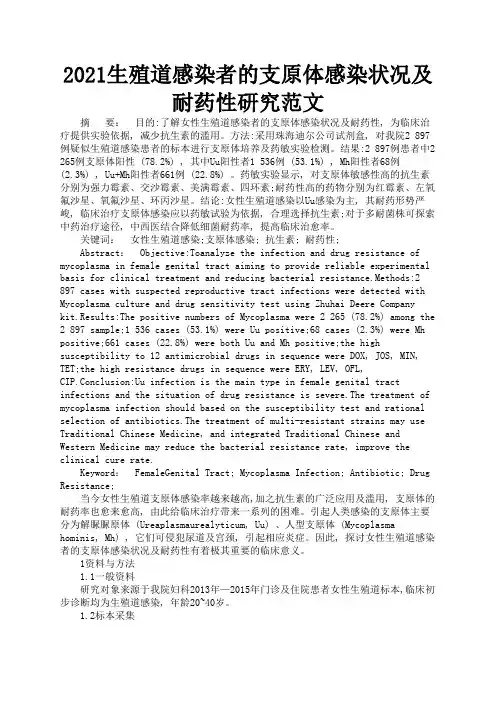 2021生殖道感染者的支原体感染状况及耐药性研究范文3