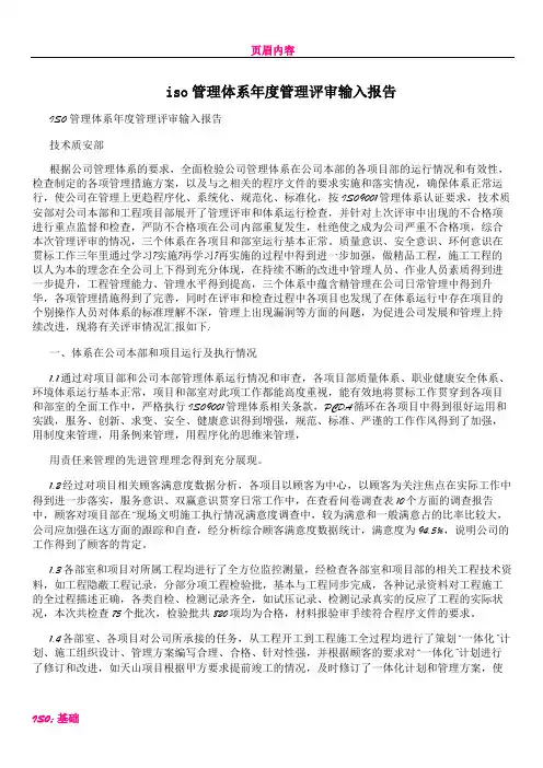 iso管理体系年度管理评审输入报告