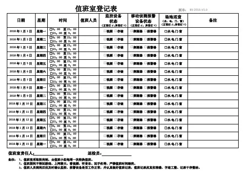 值班室登记表