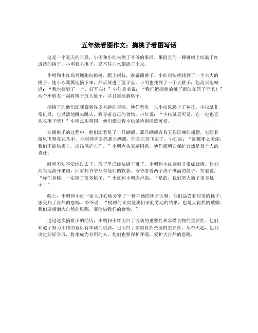 五年级看图作文：摘桃子看图写话