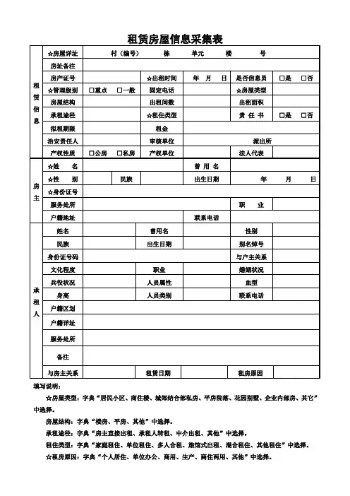 公安机关基层派出所出具租赁房屋信息采集表模板