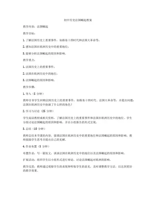 初中历史法国崛起教案
