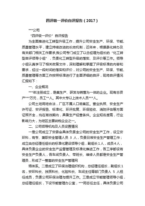 四评级一评价自评报告（2017）