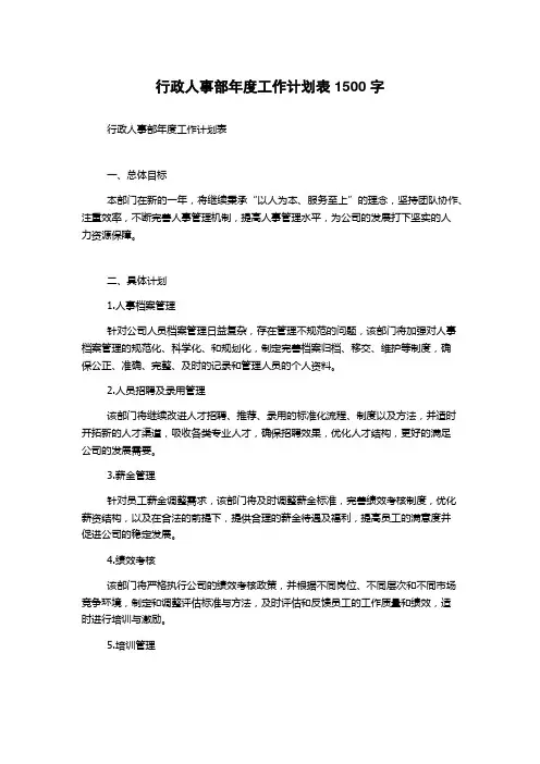 行政人事部年度工作计划表