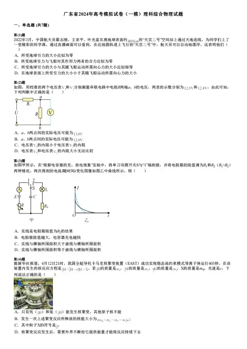 广东省2024年高考模拟试卷(一模)理科综合物理试题