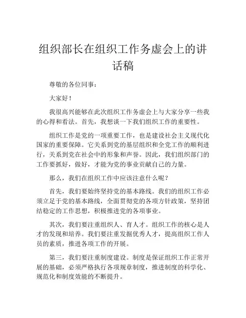组织部长在组织工作务虚会上的讲话稿