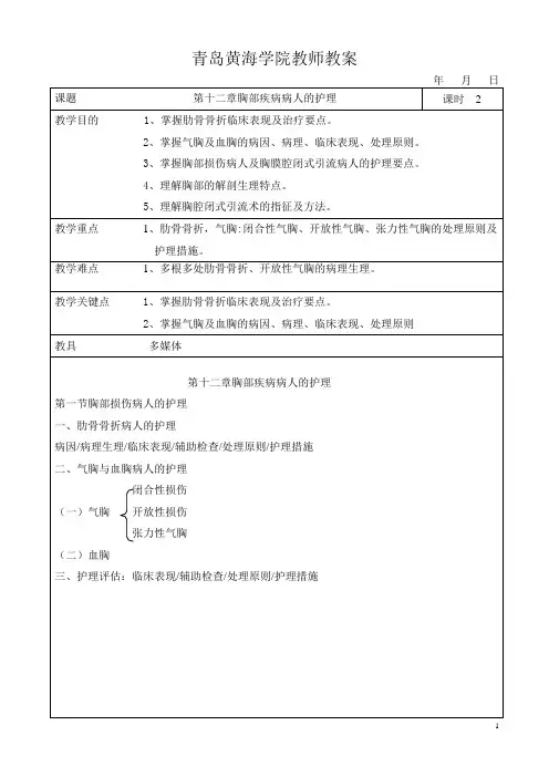 第十二章胸部疾病病人的护理